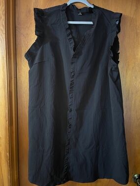 Black Ruffle Trim Sleeveless Shift Dress